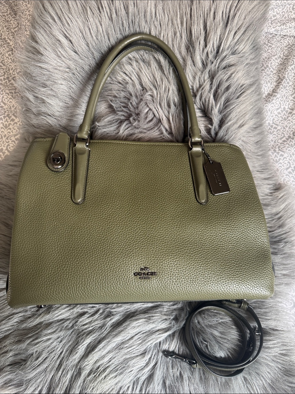 Coach Olive Leather Satchel with Detachable Strap